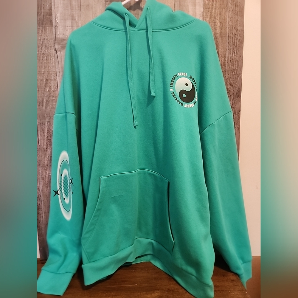 No Boundaries Mens Yin Yang Hoodie Sweatshirt Size 3XL (54-56) Green breeze